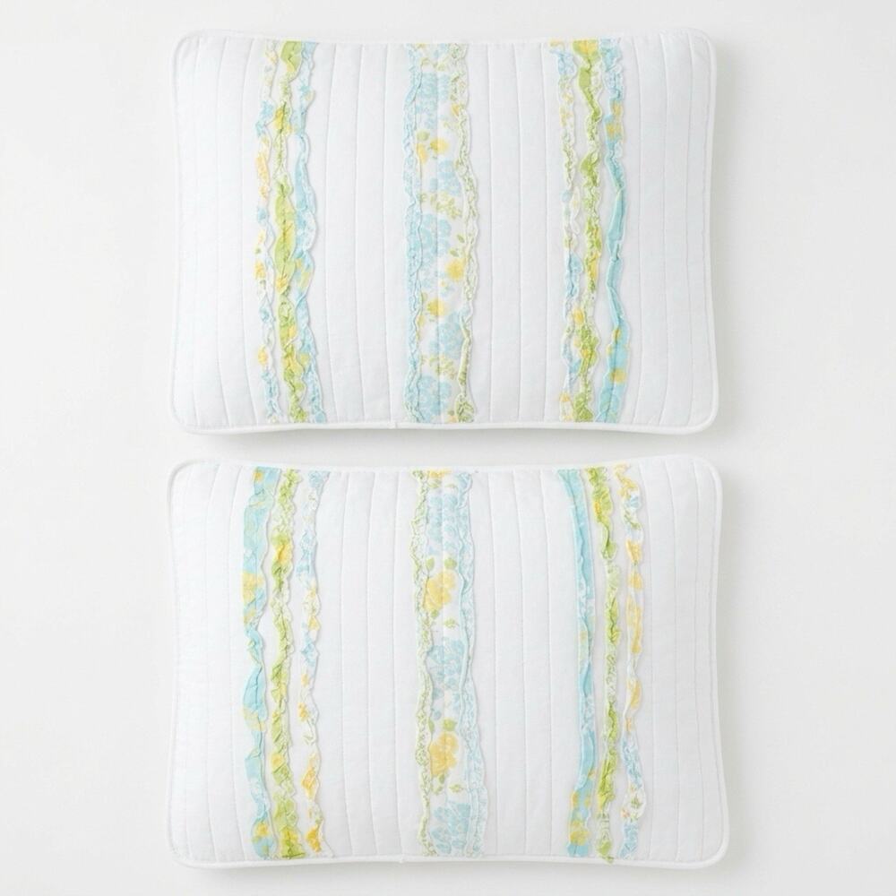 Cynthia Rowley Quilted Floral Pillow Sham Set Of 2 Size 21x27” White Cotton